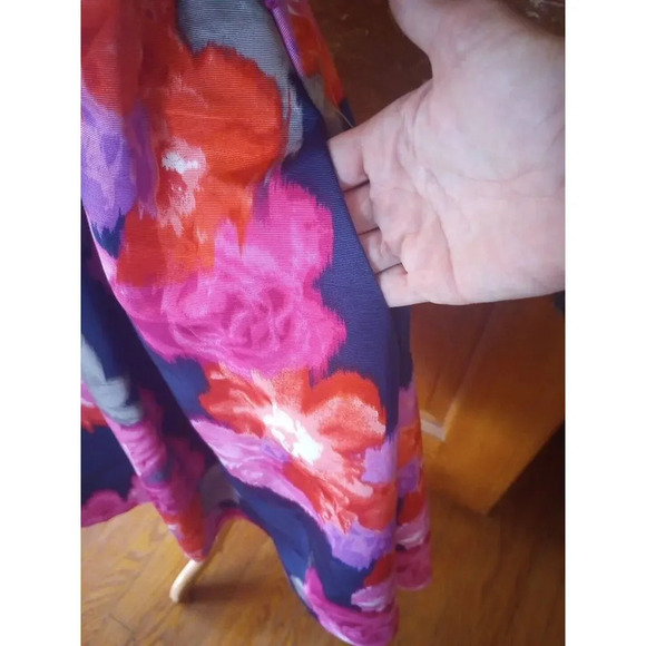 Eliza J Floral Mini Halter Dress Sz 6 Navy Pink Belted Fit In Flare Pockets - Picture 8 of 14